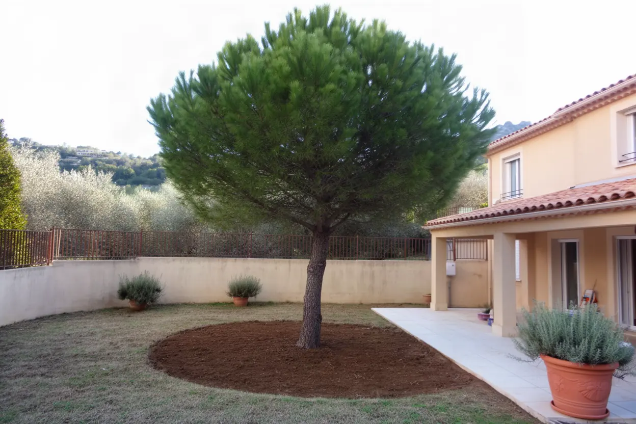 Pin incliné au-dessus d'une terrasse à Aubagne