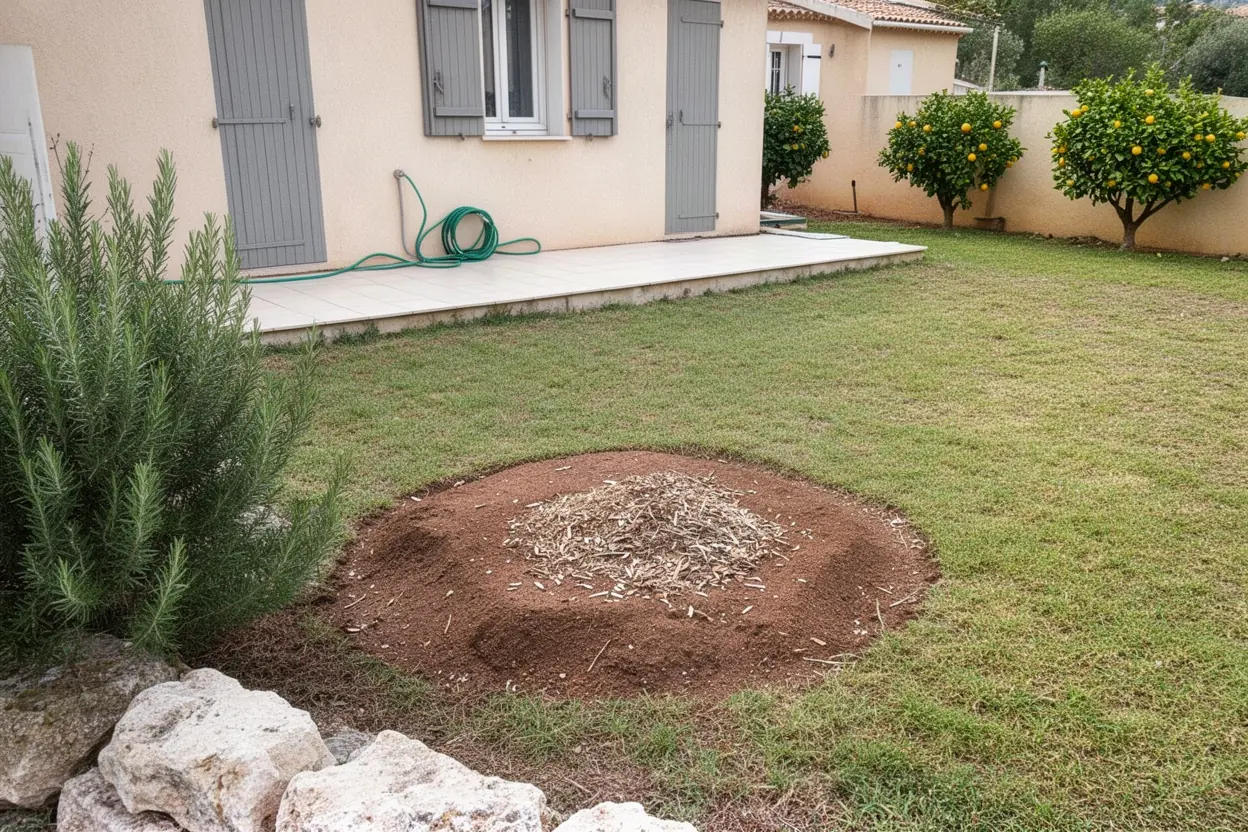 Jardin remis à niveau après rognage à Cassis