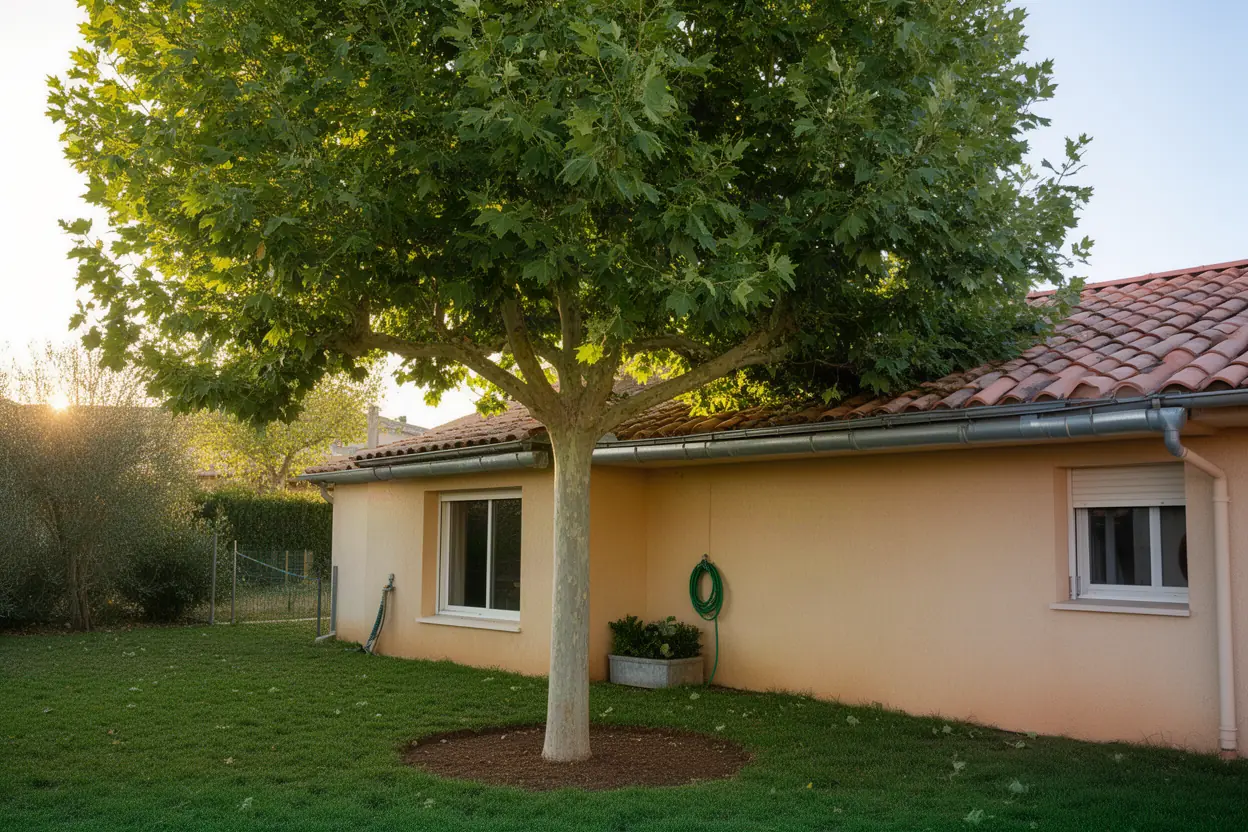 Platane touchant une toiture à Aubagne